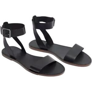 Madewell The Boardwalk Sandal Leather Adjustable Ankle Strap Buckle Flat Black 9